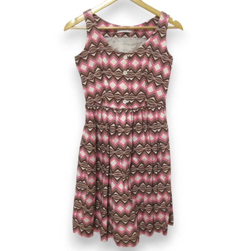 Prada Linen And Silk Total Pattern Sleeveless Knee-length Dress Size 38 Brown