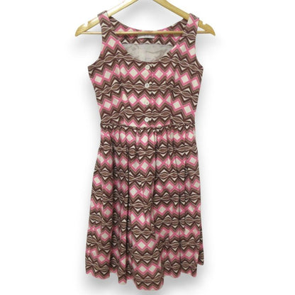 Prada Linen And Silk Total Pattern Sleeveless Knee-length Dress Size 38 Brown