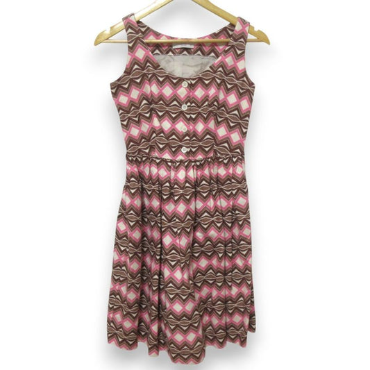 Prada Linen And Silk Total Pattern Sleeveless Knee-length Dress Size 38 Brown