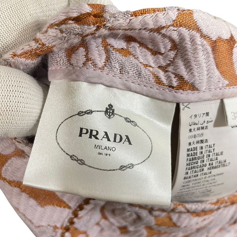 Prada Flower Embroidery Silk Blend Knee Length Skirt 38 Orange And Pink Ladies