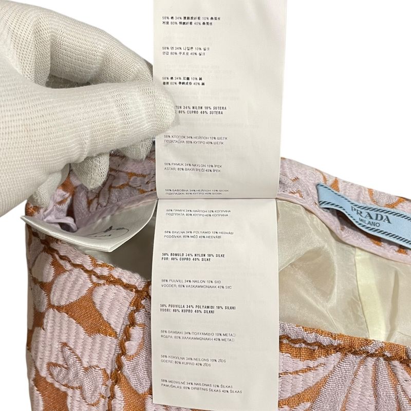 Prada Flower Embroidery Silk Blend Knee Length Skirt 38 Orange And Pink Ladies