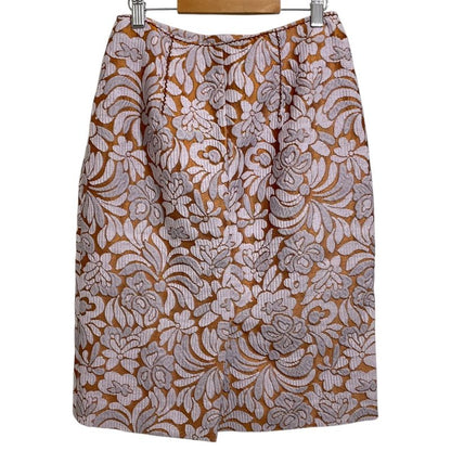 Prada Flower Embroidery Silk Blend Knee Length Skirt 38 Orange And Pink Ladies