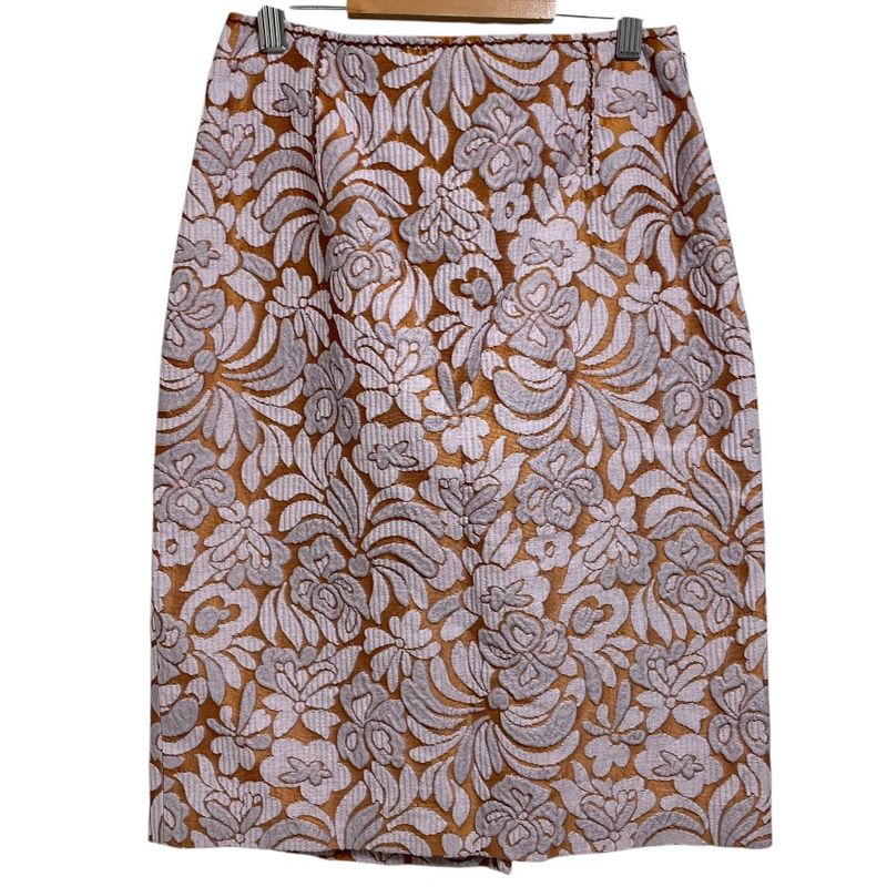 Prada Flower Embroidery Silk Blend Knee Length Skirt 38 Orange And Pink Ladies