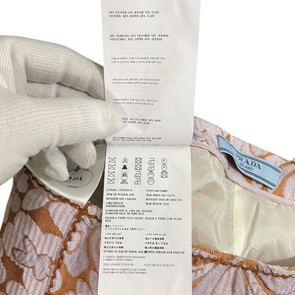 Prada Flower Embroidery Silk Blend Knee Length Skirt 38 Orange And Pink Ladies