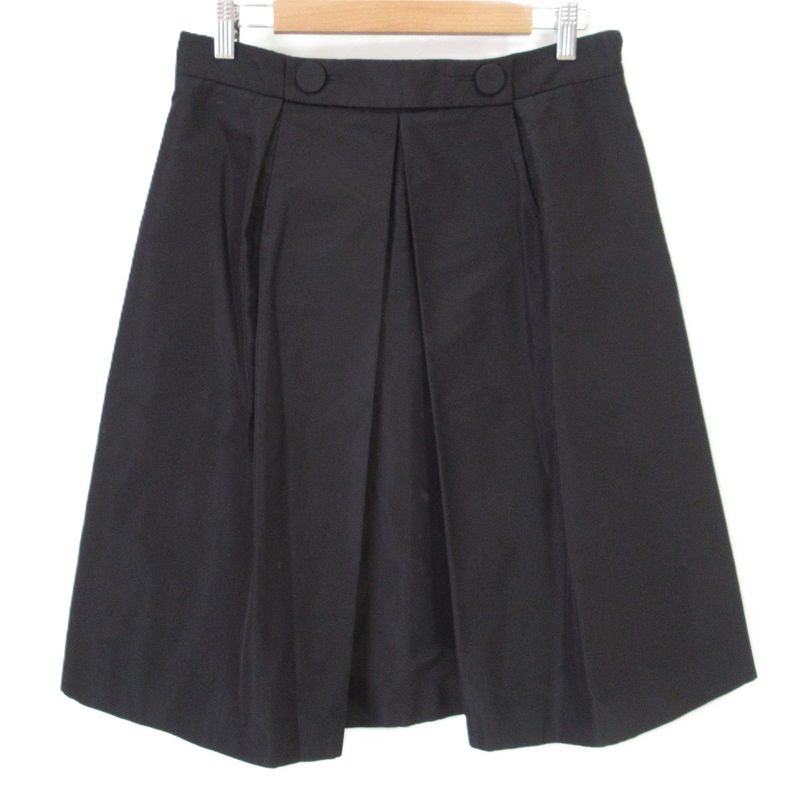 Prada Knee Length Silk Box Pleated Skirt 44S Black Women Used