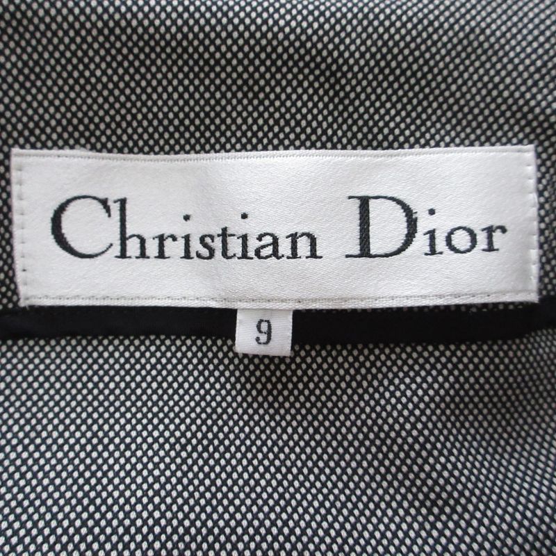 Christian DIOR Vintage Plaid Patterned Winged Mid-length Wool Collarless Jacket