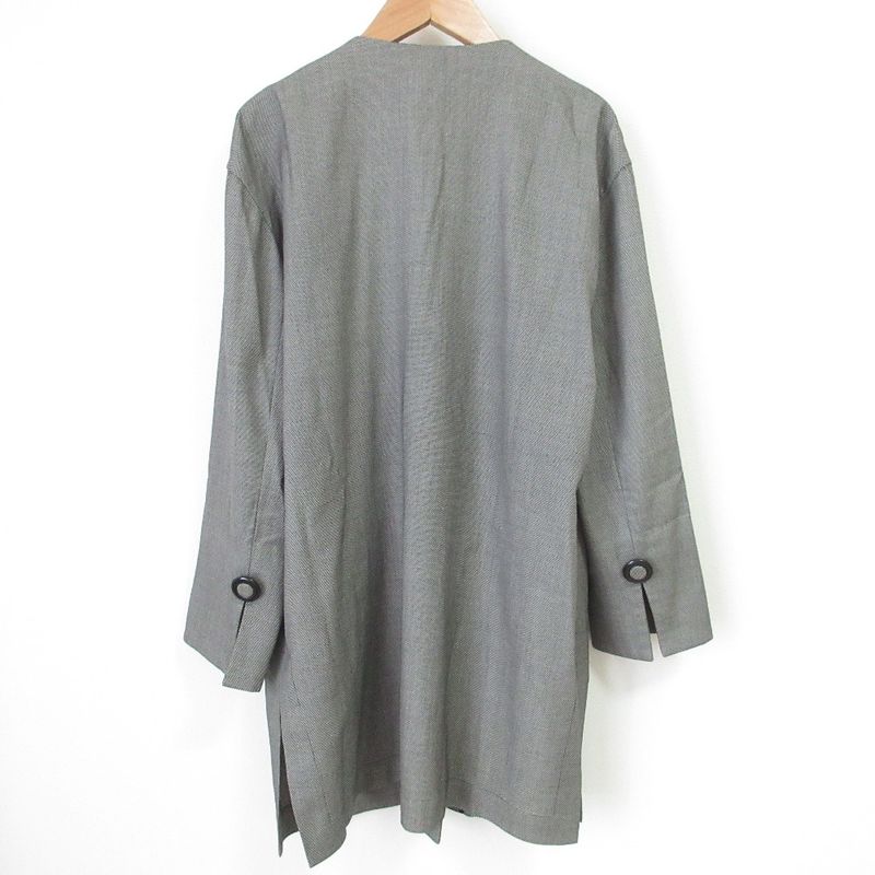 Christian DIOR Vintage Plaid Patterned Winged Mid-length Wool Collarless Jacket