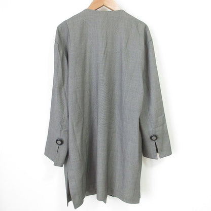 Christian DIOR Vintage Plaid Patterned Winged Mid-length Wool Collarless Jacket