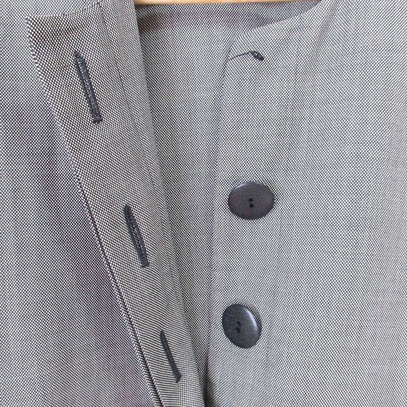 Christian DIOR Vintage Plaid Patterned Winged Mid-length Wool Collarless Jacket