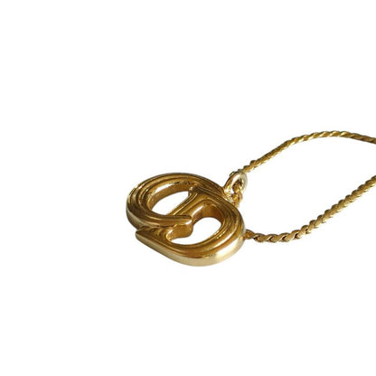 Christian Dior CD Logo Chain Pendant Necklace Accessories Gold Color Ladies Used