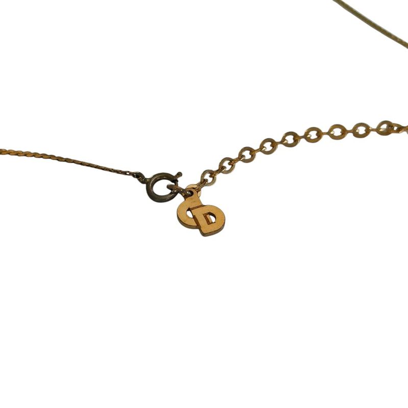 Christian Dior CD Logo Chain Pendant Necklace Accessories Gold Color Ladies Used