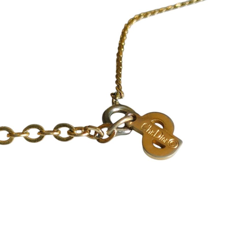 Christian Dior CD Logo Chain Pendant Necklace Accessories Gold Color Ladies Used