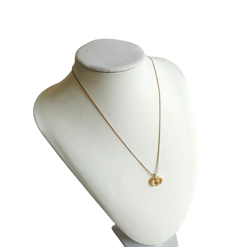 Christian Dior CD Logo Chain Pendant Necklace Accessories Gold Color Ladies Used