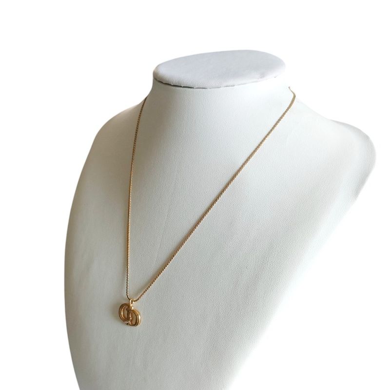 Christian Dior CD Logo Chain Pendant Necklace Accessories Gold Color Ladies Used
