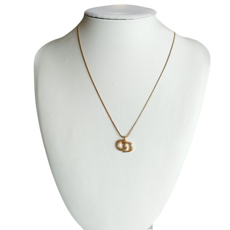 Christian Dior CD Logo Chain Pendant Necklace Accessories Gold Color Ladies Used