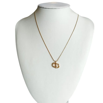 Christian Dior CD Logo Chain Pendant Necklace Accessories Gold Color Ladies Used