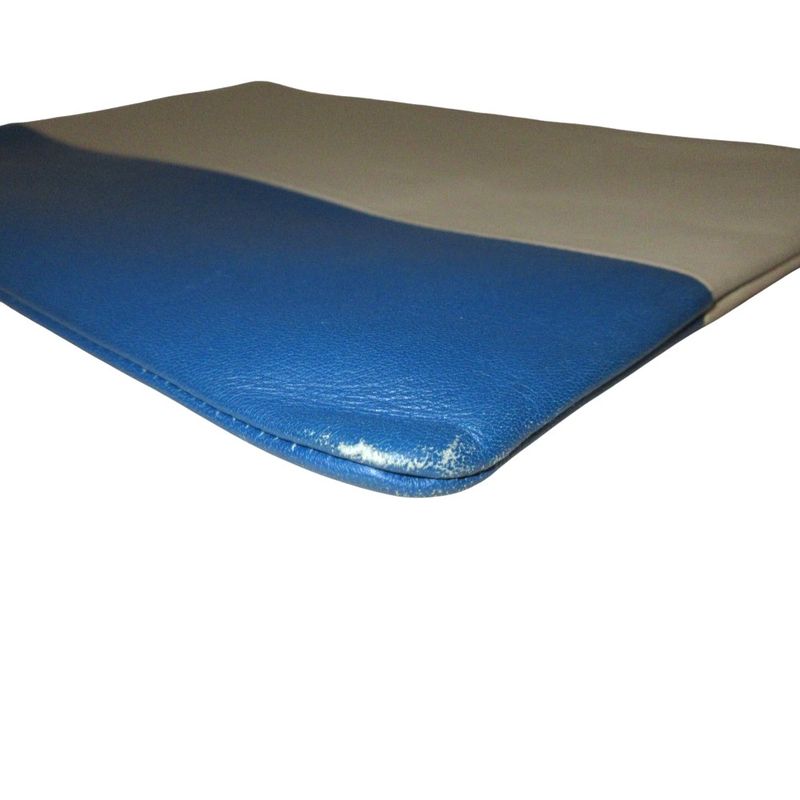 Celine Solo Bicolor Leather Clutch Bag Beige Blue Ladies Used