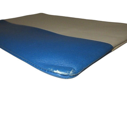 Celine Solo Bicolor Leather Clutch Bag Beige Blue Ladies Used