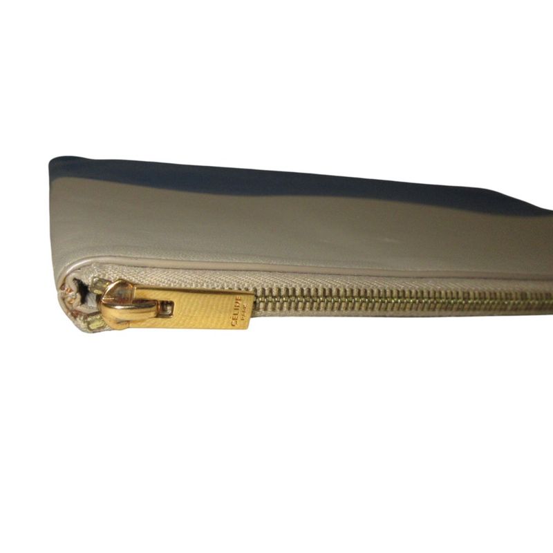 Celine Solo Bicolor Leather Clutch Bag Beige Blue Ladies Used