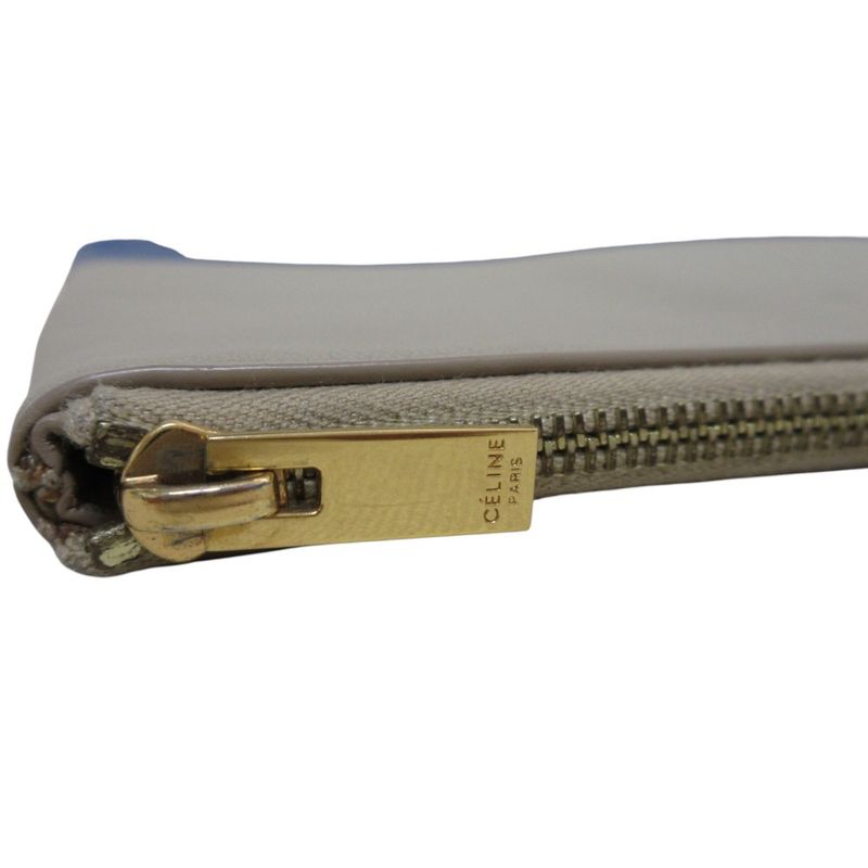 Celine Solo Bicolor Leather Clutch Bag Beige Blue Ladies Used