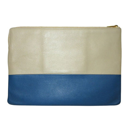 Celine Solo Bicolor Leather Clutch Bag Beige Blue Ladies Used