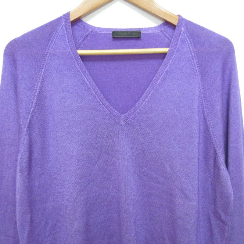 Good Prada Wool Silk V-Neck Knit Cut and Sewn Size 50 Purple Men's Used