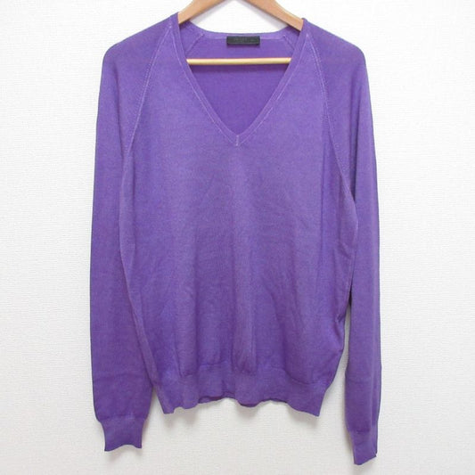 Good Prada Wool Silk V-Neck Knit Cut and Sewn Size 50 Purple Men's Used