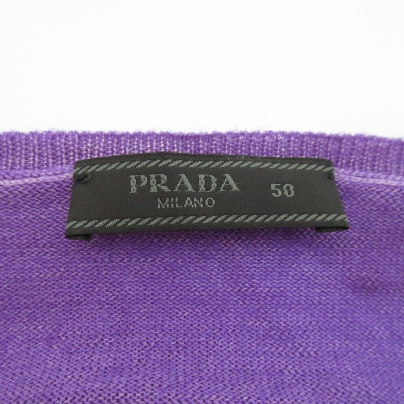Good Prada Wool Silk V-Neck Knit Cut and Sewn Size 50 Purple Men's Used