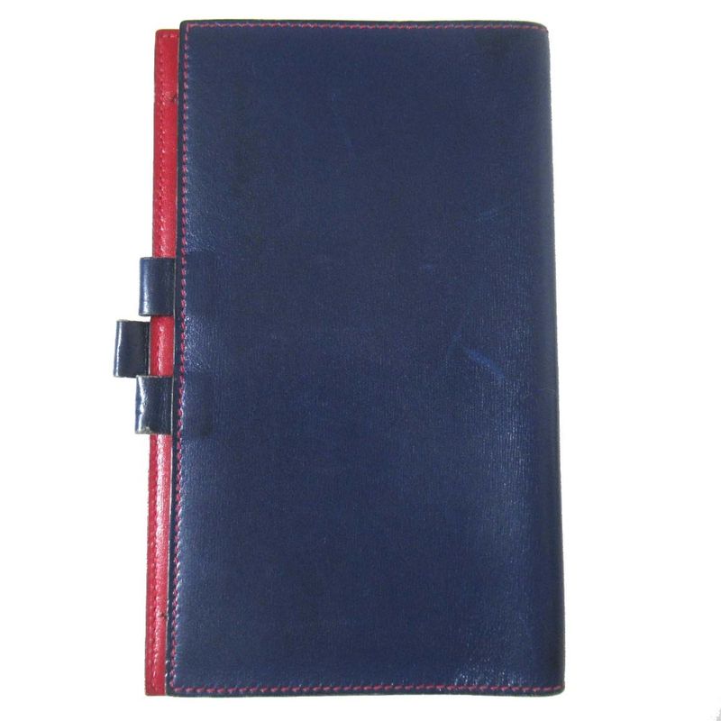 Good Hermes a Engraved Agenda A6 Box Calf Notebook Cabas - Navy and Red Men