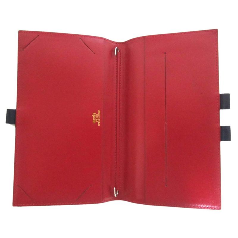 Good Hermes a Engraved Agenda A6 Box Calf Notebook Cabas - Navy and Red Men