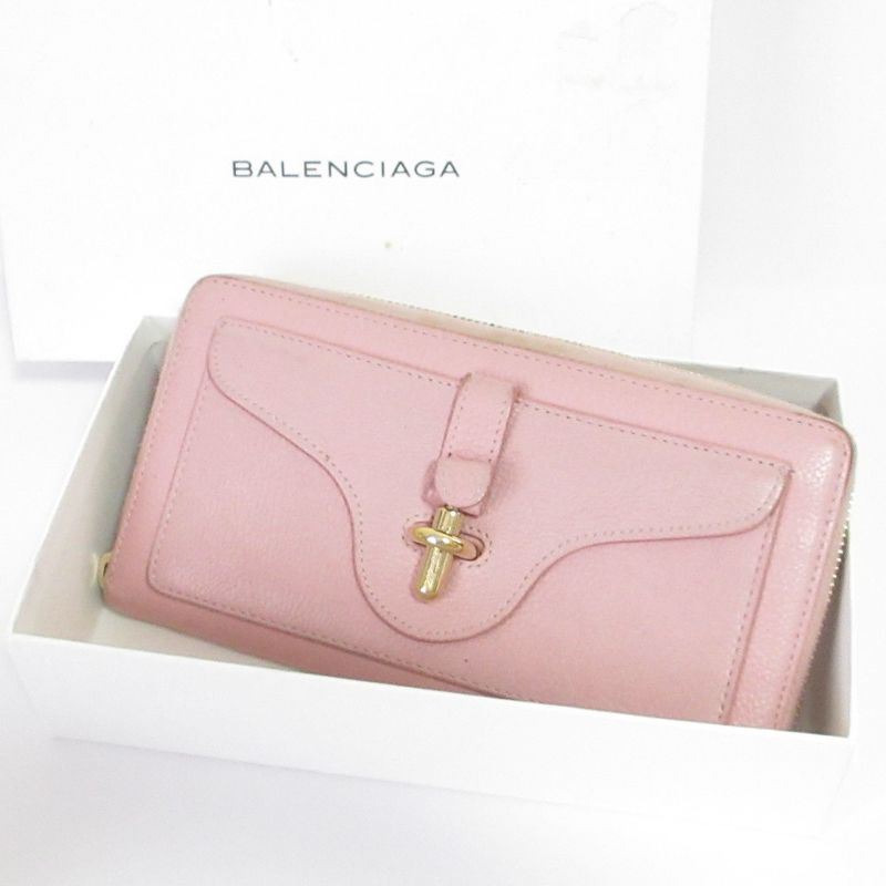 Good Balenciaga Round Zipper Long Wallet Long Wallet Pink Ladies Secondhand Used