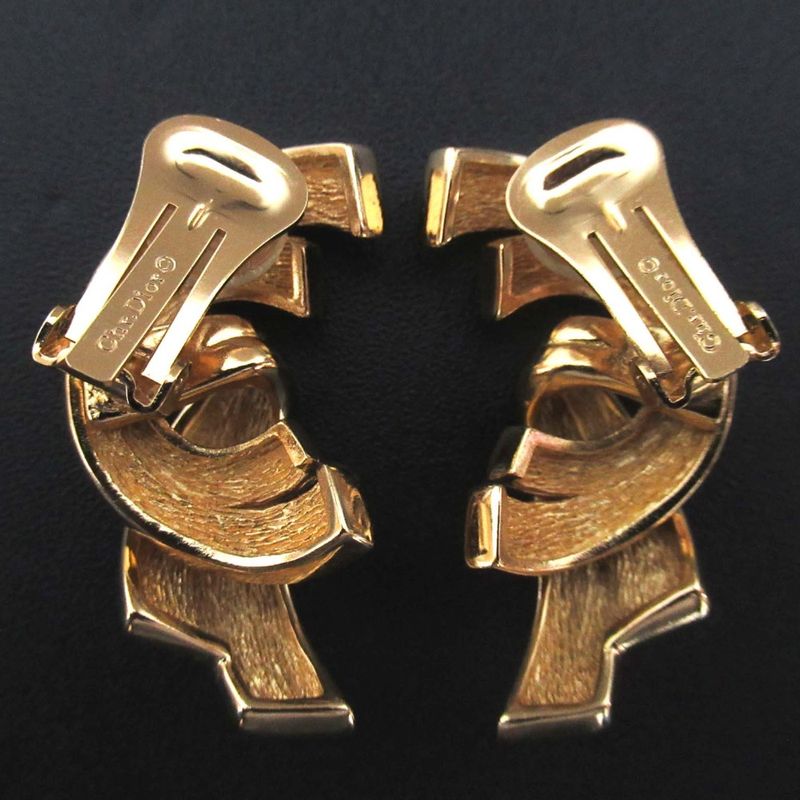Christian Dior Volume Earring Clip Earring GP Gold Color Women's Used