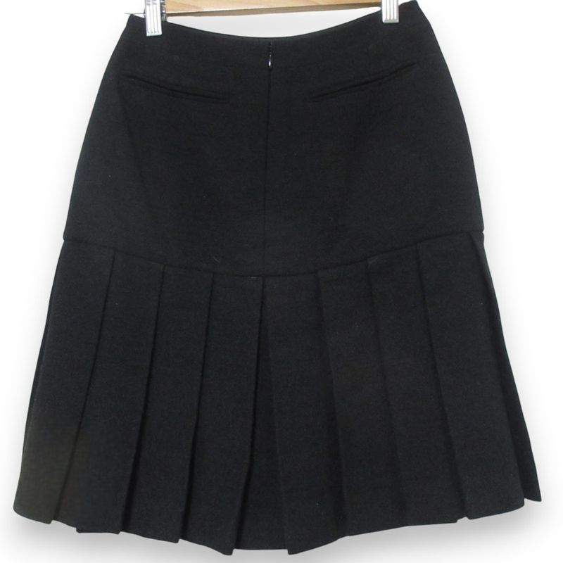 Good Chanel 05a Tweed Pleated Knee Length Skirt P26848 Size 36 Black Ladies Used