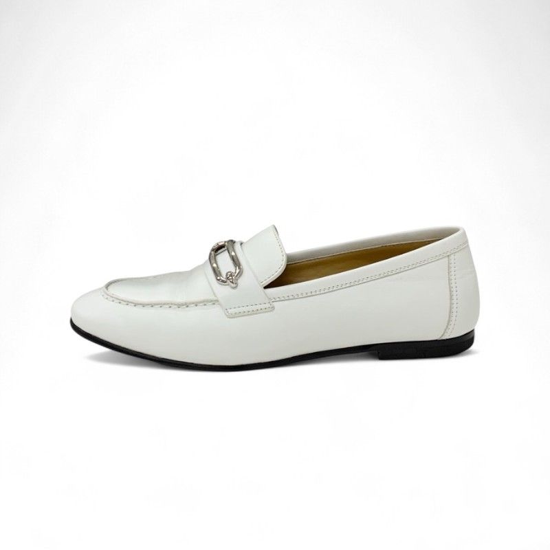 Hermes Colette Loafer Leather Shoes Leather White Silver Ruri Buckle Moccasins