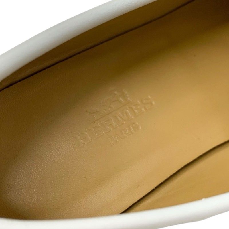 Hermes Colette Loafer Leather Shoes Leather White Silver Ruri Buckle Moccasins