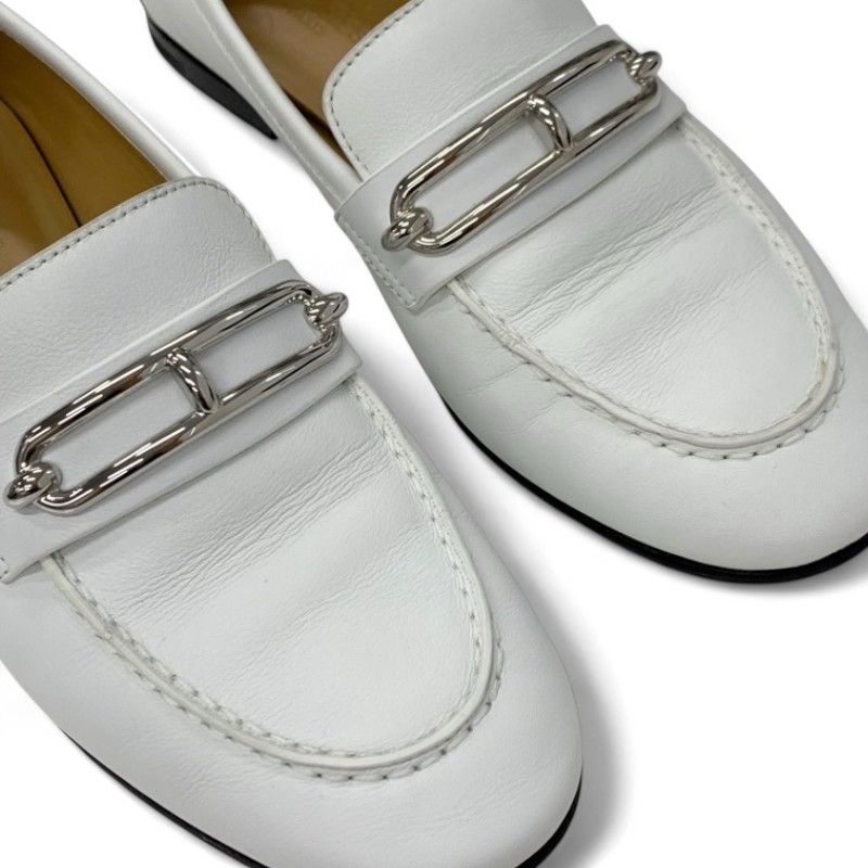 Hermes Colette Loafer Leather Shoes Leather White Silver Ruri Buckle Moccasins