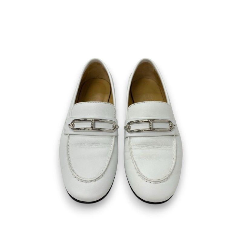 Hermes Colette Loafer Leather Shoes Leather White Silver Ruri Buckle Moccasins