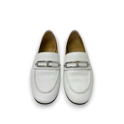 Hermes Colette Loafer Leather Shoes Leather White Silver Ruri Buckle Moccasins