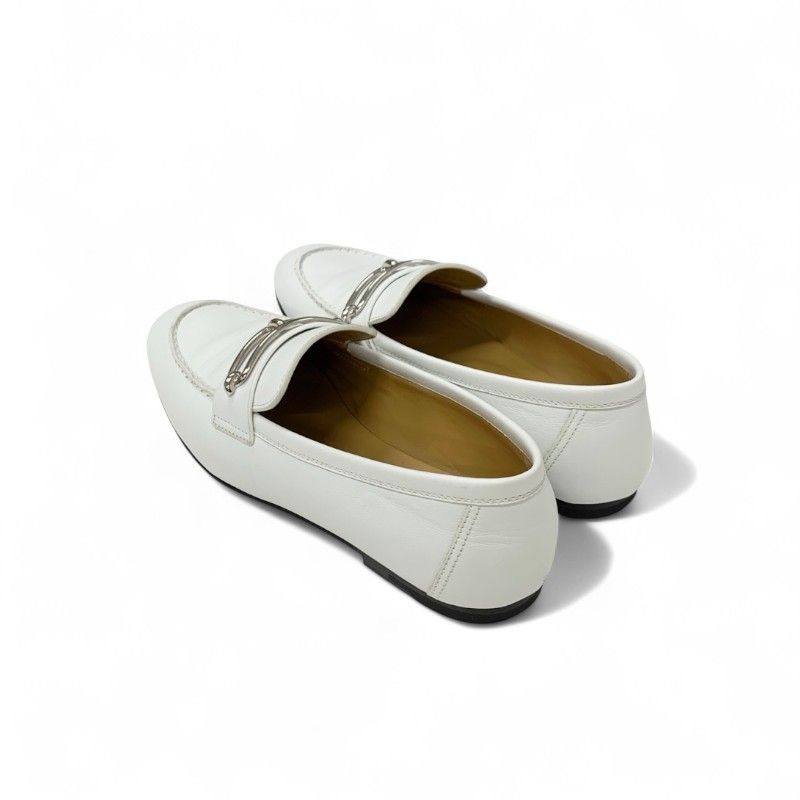 Hermes Colette Loafer Leather Shoes Leather White Silver Ruri Buckle Moccasins