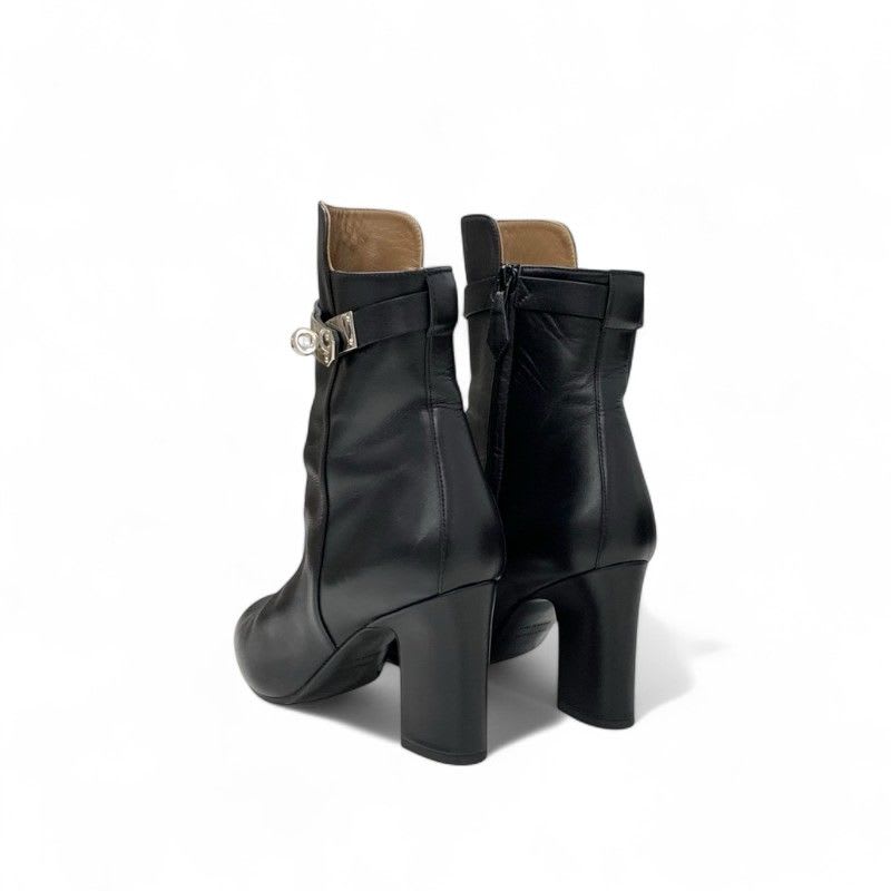 Hermes Boots Short Shoes Leather Black Silver Kelly Hardware