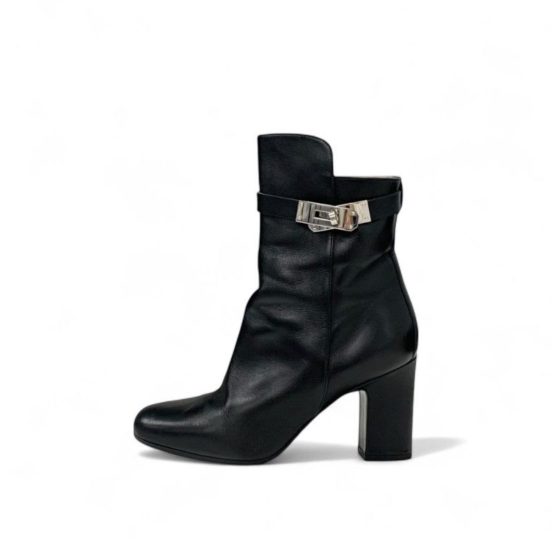Hermes Boots Short Shoes Leather Black Silver Kelly Hardware