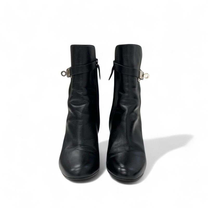 Hermes Boots Short Shoes Leather Black Silver Kelly Hardware