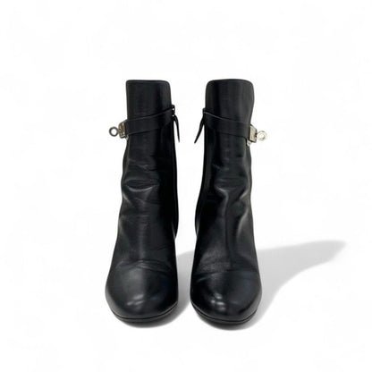 Hermes Boots Short Shoes Leather Black Silver Kelly Hardware