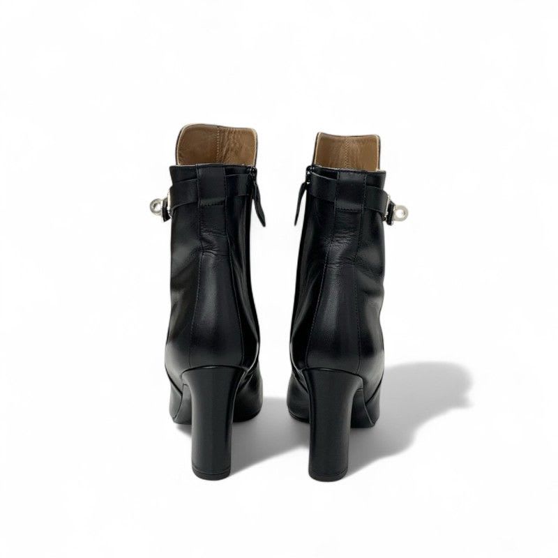 Hermes Boots Short Shoes Leather Black Silver Kelly Hardware