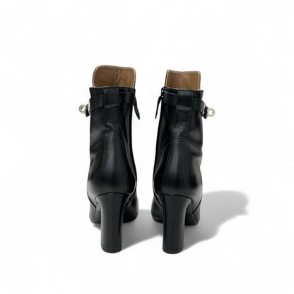Hermes Boots Short Shoes Leather Black Silver Kelly Hardware