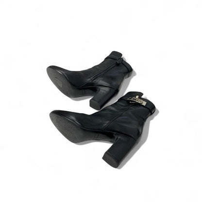 Hermes Boots Short Shoes Leather Black Silver Kelly Hardware