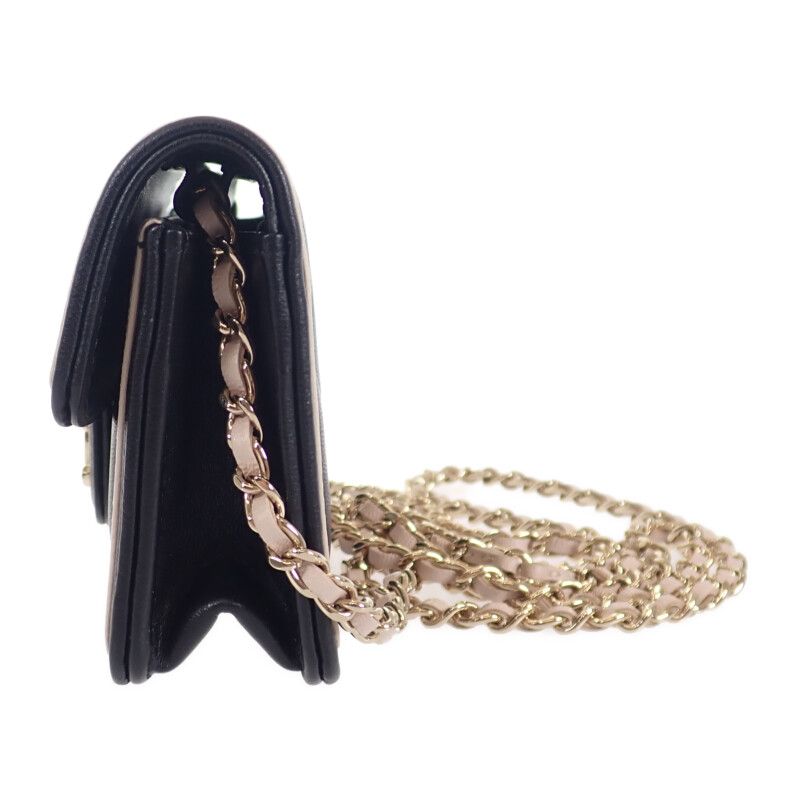 Chanel Mini Matelasse Chain Clutch Ap3560 Shoulder Bag Lambskin Black Beige