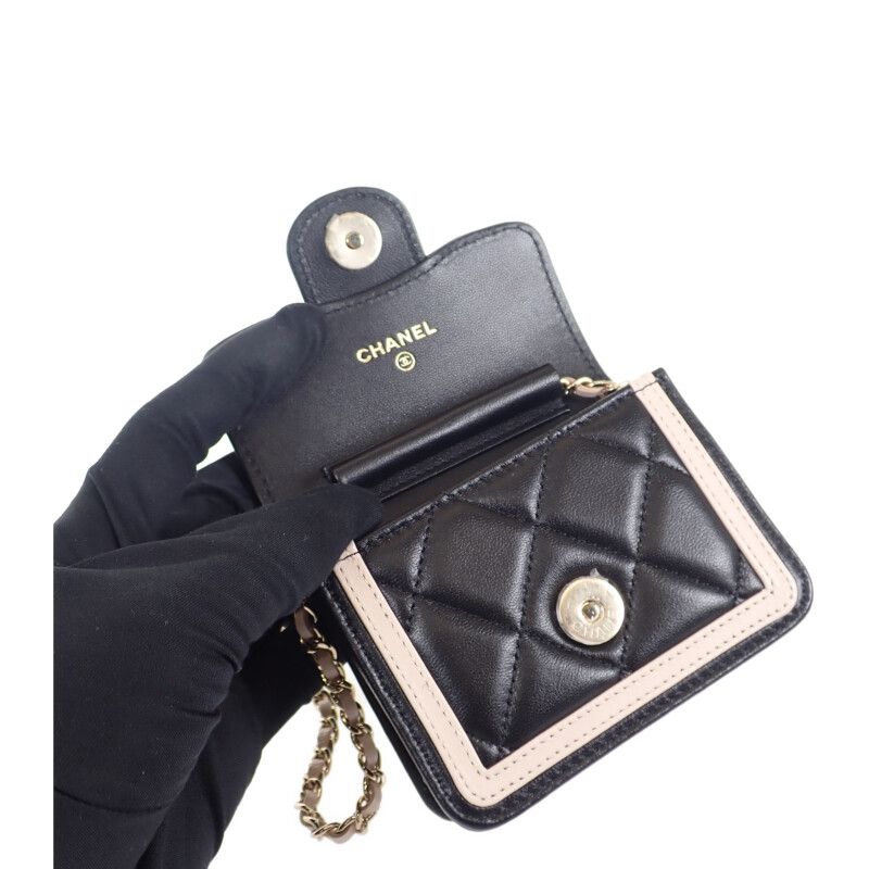 Chanel Mini Matelasse Chain Clutch Ap3560 Shoulder Bag Lambskin Black Beige