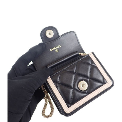 Chanel Mini Matelasse Chain Clutch Ap3560 Shoulder Bag Lambskin Black Beige