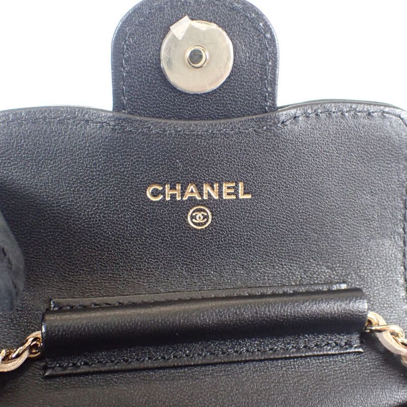 Chanel Mini Matelasse Chain Clutch Ap3560 Shoulder Bag Lambskin Black Beige